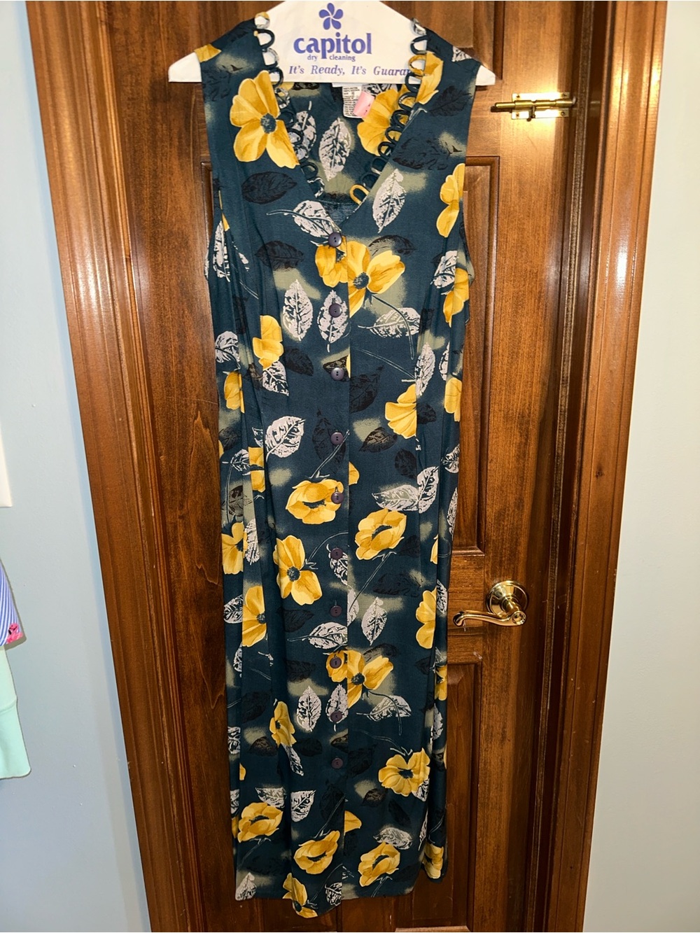 Avenue Teal Floral Dress with Yellow Blooms